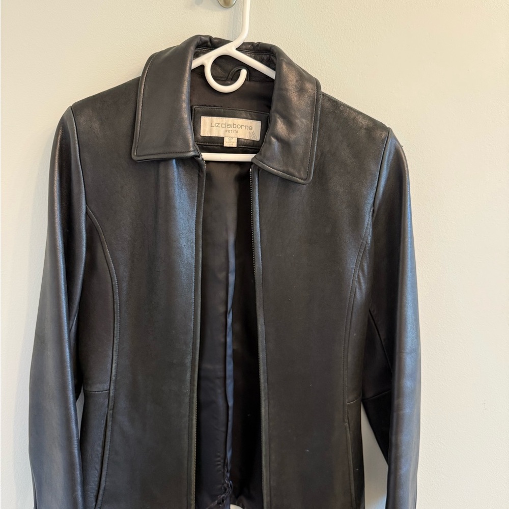 Liz Claiborne Black Leather Jacket Classic Style